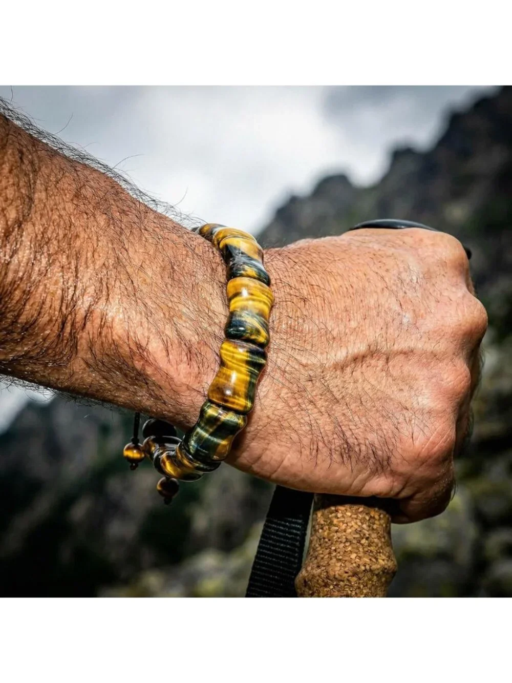 Adjustable Tiger Eye Beaded Bracelet for Men - Yellow & Blue Stone Jewelry